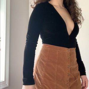 Black long sleeve velvet body suit